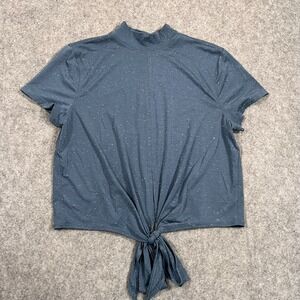 Lululemon Athletica Iron Blue White Time To Restore Mock Neck Short Sleeve Top 2